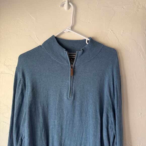 Nordstrom Blue‎ 1/4 Zip Pullover Sweater Cotton Cashmere Blend XL Soft Knit - Picture 2 of 7